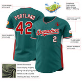 Custom Teal Red-White Classic Color Block Side Panel Stripe Authentic Baseball Jersey