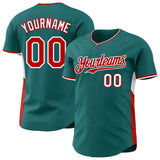 Custom Teal Red-White Classic Color Block Side Panel Stripe Authentic Baseball Jersey