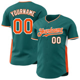 Custom Teal Orange-White Classic Color Block Side Panel Stripe Authentic Baseball Jersey