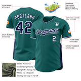 Custom Teal Navy-White Classic Color Block Side Panel Stripe Authentic Baseball Jersey