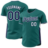 Custom Teal Navy-White Classic Color Block Side Panel Stripe Authentic Baseball Jersey