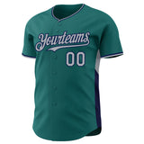 Custom Teal Gray-Navy Classic Color Block Side Panel Stripe Authentic Baseball Jersey