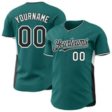 Custom Teal Black-White Classic Color Block Side Panel Stripe Authentic Baseball Jersey