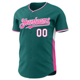 Custom Teal Pink-White Classic Color Block Side Panel Stripe Authentic Baseball Jersey
