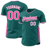 Custom Teal Pink-White Classic Color Block Side Panel Stripe Authentic Baseball Jersey