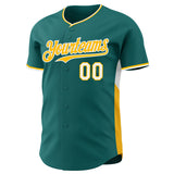 Custom Teal Gold-White Classic Color Block Side Panel Stripe Authentic Baseball Jersey