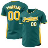 Custom Teal Gold-White Classic Color Block Side Panel Stripe Authentic Baseball Jersey