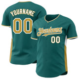 Custom Teal Old Gold-White Classic Color Block Side Panel Stripe Authentic Baseball Jersey