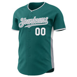 Custom Teal Gray-White Classic Color Block Side Panel Stripe Authentic Baseball Jersey