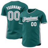 Custom Teal Gray-White Classic Color Block Side Panel Stripe Authentic Baseball Jersey