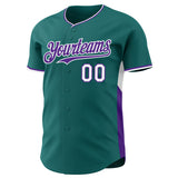 Custom Teal Purple-White Classic Color Block Side Panel Stripe Authentic Baseball Jersey