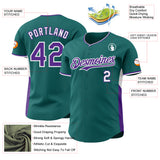 Custom Teal Purple-White Classic Color Block Side Panel Stripe Authentic Baseball Jersey
