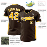 Custom Brown Gold-White Classic Color Block Side Panel Stripe Authentic Baseball Jersey