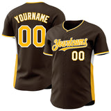 Custom Brown Gold-White Classic Color Block Side Panel Stripe Authentic Baseball Jersey
