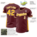 Custom Burgundy Gold-White Classic Color Block Side Panel Stripe Authentic Baseball Jersey