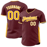 Custom Burgundy Gold-White Classic Color Block Side Panel Stripe Authentic Baseball Jersey
