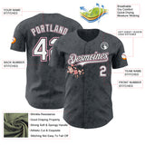 Custom Gray White Black-Light Pink Cherry Blossoms Sakura Authentic Baseball Jersey