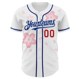 Custom White Red-Royal Cherry Blossoms Sakura Authentic Baseball Jersey