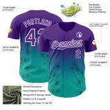 Custom Purple Aqua-White Cherry Blossoms Sakura Gradient Authentic Baseball Jersey