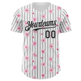 Custom White Pinstripe-Black Cherry Blossoms Sakura Authentic Baseball Jersey