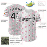 Custom White Pinstripe-Black Cherry Blossoms Sakura Authentic Baseball Jersey
