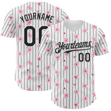Custom White Pinstripe-Black Cherry Blossoms Sakura Authentic Baseball Jersey