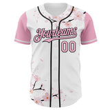 Custom White Light Pink-Black Cherry Blossoms Sakura Authentic Baseball Jersey