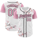 Custom White Light Pink-Black Cherry Blossoms Sakura Authentic Baseball Jersey