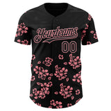 Custom Black-Medium Pink Cherry Blossoms Sakura Authentic Baseball Jersey