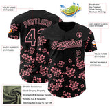 Custom Black-Medium Pink Cherry Blossoms Sakura Authentic Baseball Jersey