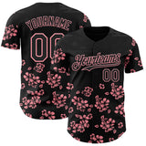 Custom Black-Medium Pink Cherry Blossoms Sakura Authentic Baseball Jersey