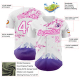 Custom White-Deep Pink Cherry Blossoms Sakura Mount Fuji Authentic Baseball Jersey