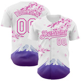 Custom White-Deep Pink Cherry Blossoms Sakura Mount Fuji Authentic Baseball Jersey