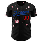 Custom Black Red-Royal Cherry Blossoms Sakura Authentic Baseball Jersey