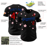 Custom Black Red-Royal Cherry Blossoms Sakura Authentic Baseball Jersey