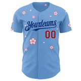 Custom Light Blue Red-Royal Cherry Blossoms Sakura Authentic Baseball Jersey