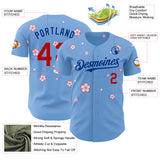 Custom Light Blue Red-Royal Cherry Blossoms Sakura Authentic Baseball Jersey