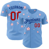 Custom Light Blue Red-Royal Cherry Blossoms Sakura Authentic Baseball Jersey
