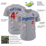 Custom Gray Red-Royal Cherry Blossoms Sakura Authentic Baseball Jersey