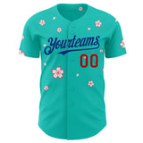 Custom Aqua Red-Royal Cherry Blossoms Sakura Authentic Baseball Jersey