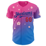 Custom Pink Red-Royal Cherry Blossoms Sakura Gradient Authentic Baseball Jersey