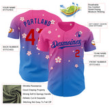 Custom Pink Red-Royal Cherry Blossoms Sakura Gradient Authentic Baseball Jersey