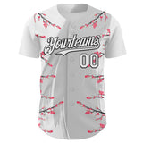 Custom White Gray-Black Cherry Blossoms Sakura Authentic Baseball Jersey