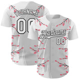 Custom White Gray-Black Cherry Blossoms Sakura Authentic Baseball Jersey