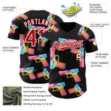 Custom Black Red-White Colorful Firepower 3D Pattern Design Authentic Baseball Jersey