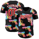 Custom Black Red-White Colorful Firepower 3D Pattern Design Authentic Baseball Jersey