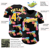 Custom Black Gold-White Colorful Firepower 3D Pattern Design Authentic Baseball Jersey