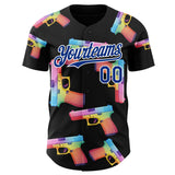 Custom Black Royal-White Colorful Firepower 3D Pattern Design Authentic Baseball Jersey