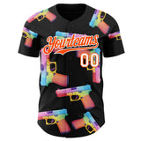 Custom Black Orange-White Colorful Firepower 3D Pattern Design Authentic Baseball Jersey