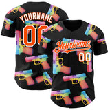 Custom Black Orange-White Colorful Firepower 3D Pattern Design Authentic Baseball Jersey
